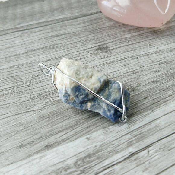 Sodalite Crystal Gemstone Pendant Wire Wrapped 1.75" - Picture 3 of 4
